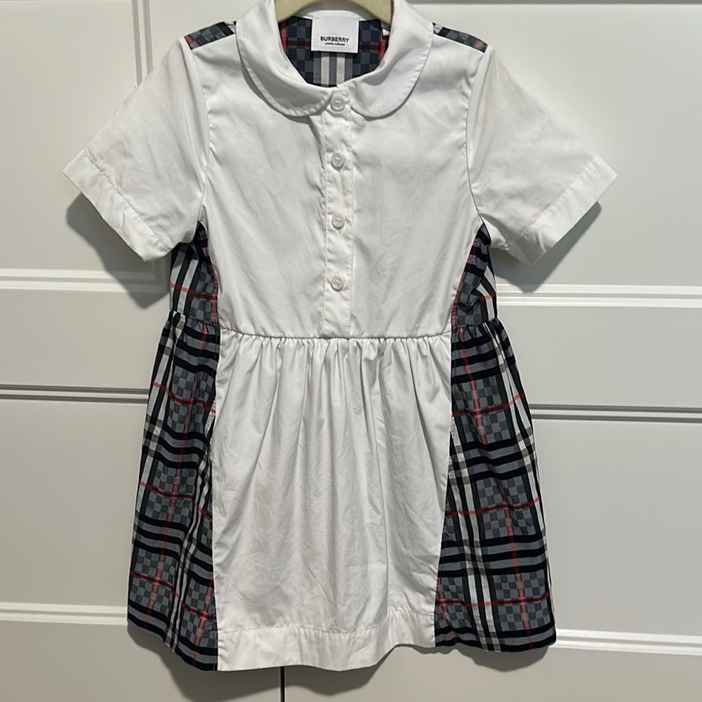 Girls 6y Burberry White and Plaid Dress